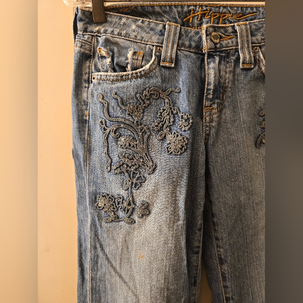 Y2k Hippie straight leg jeans low rise mid wash sz 25 - Picture 2 of 9